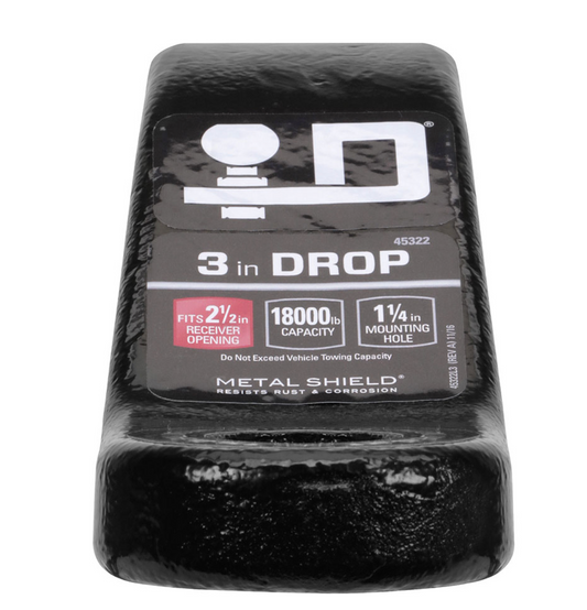 Trailer Hitch Ball Mount | Fits 2-1/2 Inch Square Receiver | 3 Inch Drop | 1.5 Inch Rise | 18,000 lbs. Capacity | Black