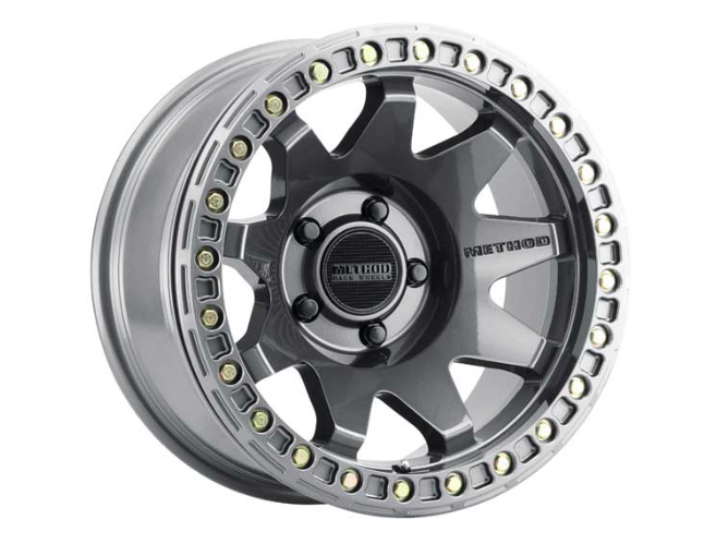 MR108 BEADLOCK 17X9 -44MM OFFSET 5X5 71.5MM CB GLOSS TITANIUM W/HARDWARE KIT (Check Description For Vehicles This Fits)