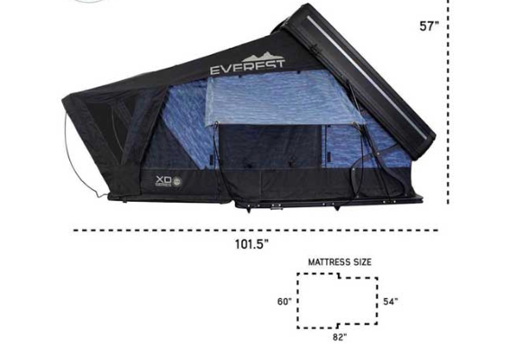 XD EVEREST 2 - CANTILEVER ALUMINUM ROOF TOP TENT, 2 PERSON, GREY BODY & BLACK RA