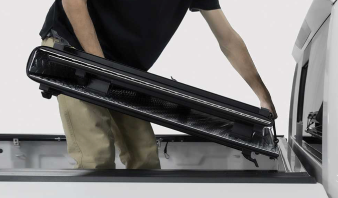 2022-2025 TOYOTA TUNDRA 5FT 6IN BOX (W/ DECK RAIL) LOMAX FOLDING HARD COVER MATTE BLACK SING TONNEAU COVER