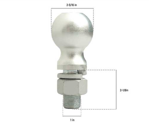 2 5/16IN 7500LB HITCH BALL-1IN SHANK-2 1/8IN SHANK LENGTH