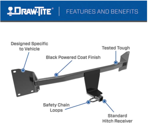 Class I Receiver/Tow Hitch | 2025 Toyota Camry | 2,000 lb Towing Capacity | 1.25" Receiver | Lightweight Bolt-On Fit