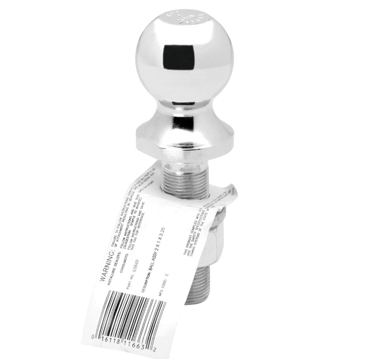 Trailer Hitch Ball | 2 Inch Diameter | 7,500 lbs. Capacity | 1 Inch Shank Diameter | 3-1/4 Inch Shank Length | Chrome