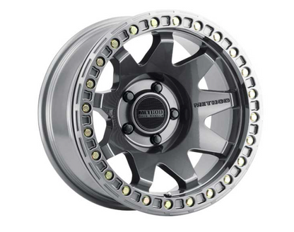 MR108 BEADLOCK 17X9 -44MM OFFSET 5X5 71.5MM CB GLOSS TITANIUM W/HARDWARE KIT (Check Description For Vehicles This Fits)
