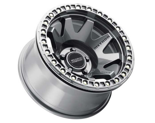 MR108 BEADLOCK 17X9 -44MM OFFSET 5X5 71.5MM CB GLOSS TITANIUM W/HARDWARE KIT (Check Description For Vehicles This Fits)