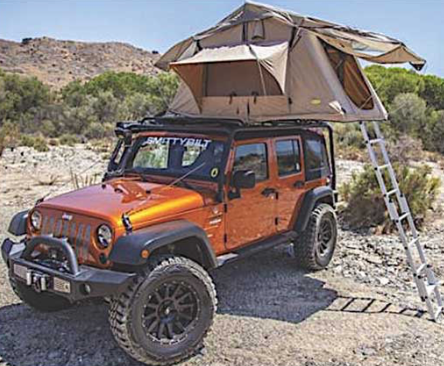 OVERLAND ROOF TOP TENT; FOLDED WITH BEDDING; 12V SOCKET; SLEEPS 2-3