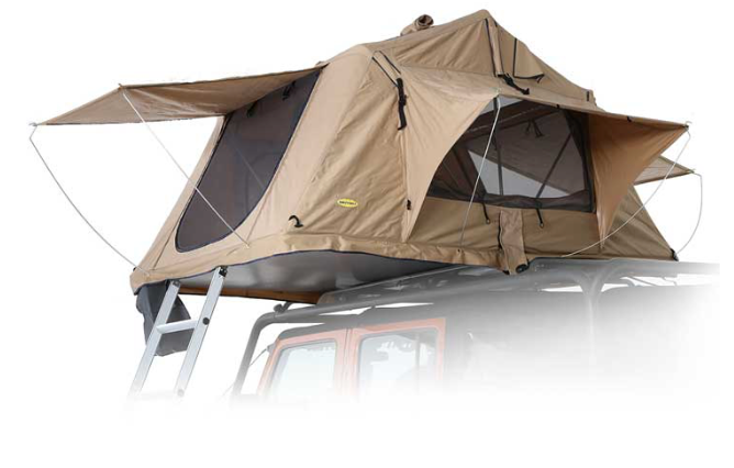 OVERLAND ROOF TOP TENT; FOLDED WITH BEDDING; 12V SOCKET; SLEEPS 2-3