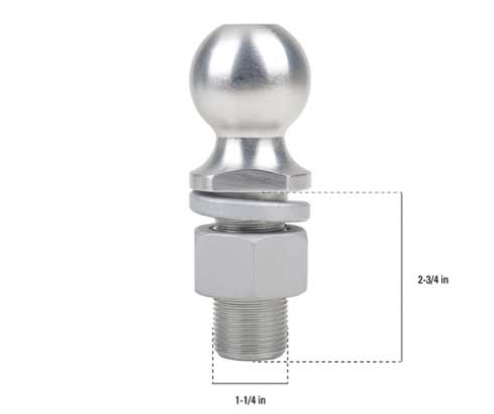 2IN 8000LB HITCH BALL-1 1/4IN SHANK-2 3/4IN SHANK LENGTH